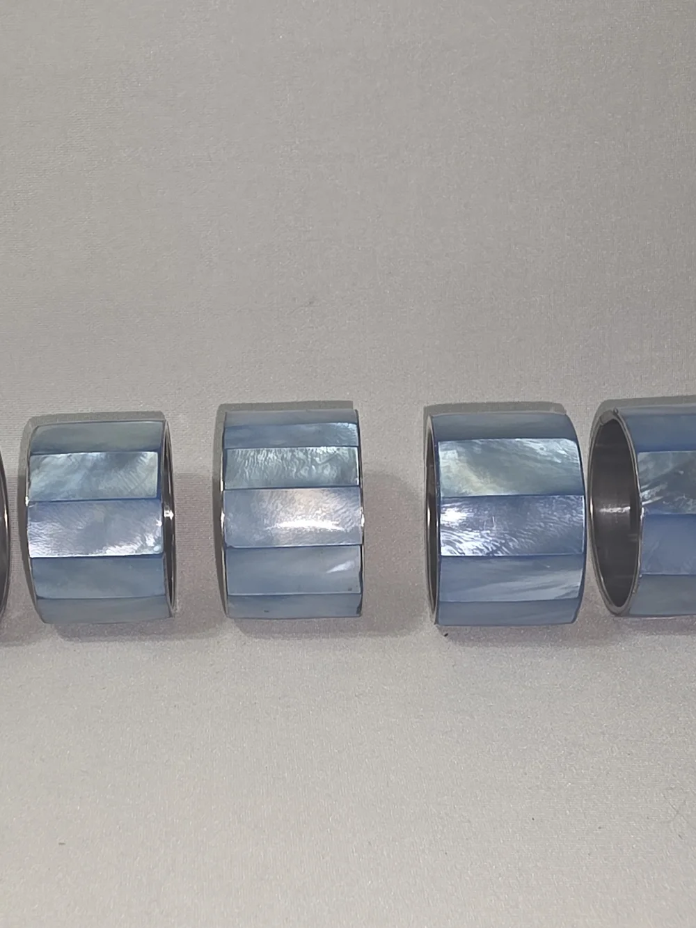Blue Mother-of-Pearl Wide Napkin Ring Set - Elegant Table Accent